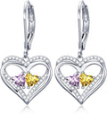 Valentines Day Gifts for Women, Heart Leverback Earrings Double Birthstone Dangle Earrings for Women, Love Jewelry for Her, Anniversary Birthday Gift for Mom Wife Girlfriend