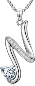 Valentines Day Gifts for Women Alphabet A to Z Initial Birthstone Pendant Necklaces for Women - 18k White Gold Plated Personalized Name Jewelry Valentine Mothers Day Birthday Gifts for Women Her Girlfriend