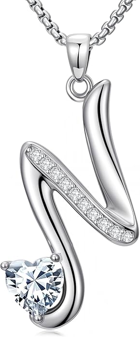 Valentines Day Gifts for Women Alphabet A to Z Initial Birthstone Pendant Necklaces for Women - 18k White Gold Plated Personalized Name Jewelry Valentine Mothers Day Birthday Gifts for Women Her Girlfriend