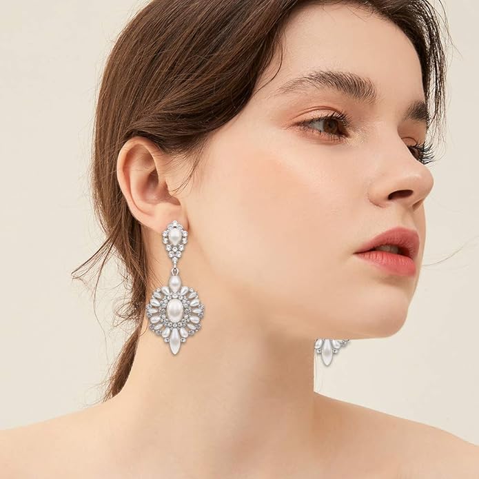 mecresh Flower Teardrop Bridal Wedding Dangle CZ Earrings in Silver/Gold Tone for Women Girl Bride Gift …