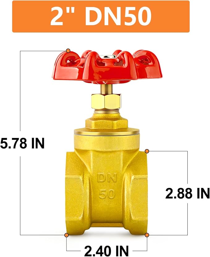 GASHER 1PCS 2 Inch Brass industrial Gate Valve, Heavy-duty Rotary Sluice Valve - Image 2