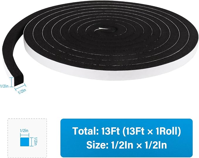 DGSL Foam Weather Stripping, 1/2" x1/2", 13Ft Door Window Seal Tape | Self - Image 2