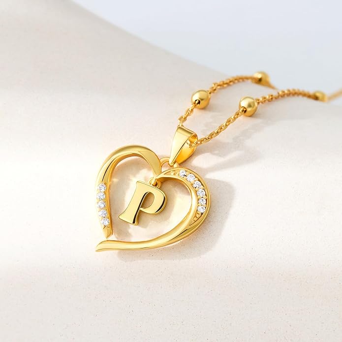 Cicy Bell Womens Heart Initial Necklace for Women 18k Gold Plated Shell Personalized Letter Pendant Necklace 17.7'' with 2'' Extender