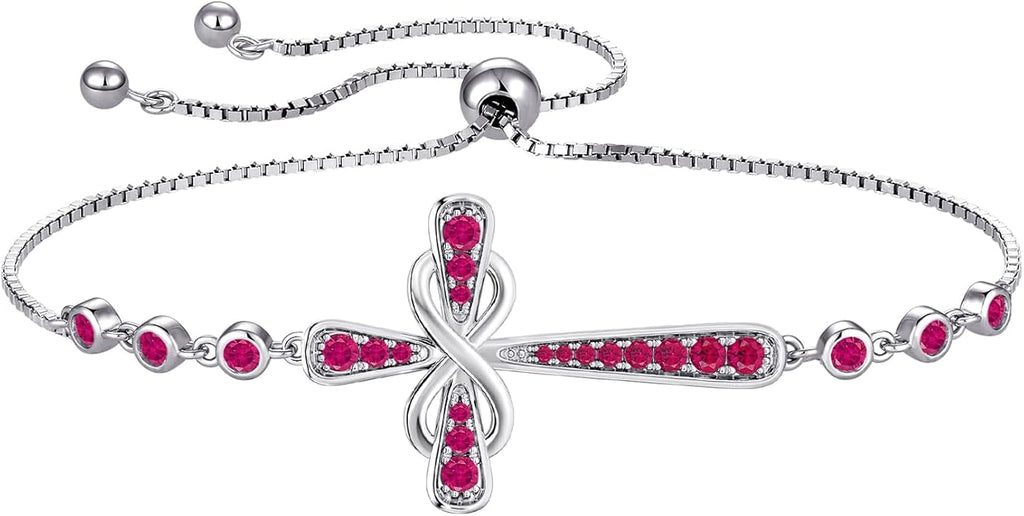 YL Cross Bracelet 925 Sterling Silver Infinity Sideways Link Bracelet Birthstone Jewelry for Women