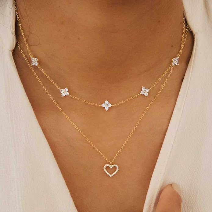 Valentines Day Gifts for Women Her - Dainty Necklaces for Women Cute Station Choker Simulated Diamond Necklace Simple Layering CZ Necklace Trendy Jewelry Gifts