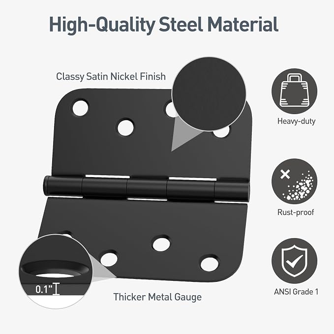 HOSOM 3 Pack Heavy Duty Door Hinges, Matte Black Door Hinges 4 Inch x 4 Inch - Image 4