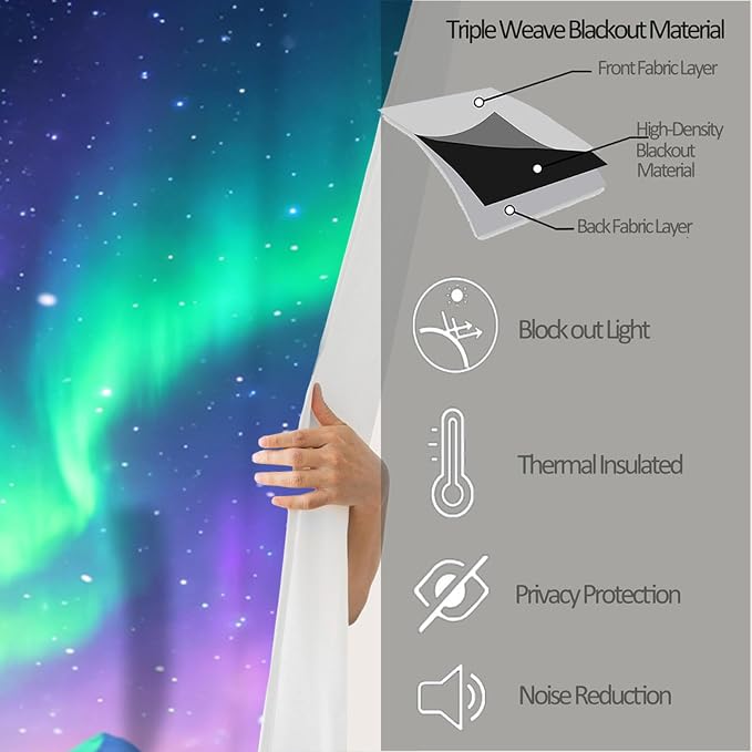 Aurora Forest Curtains for Bedroom Living Room, Snow Mountain Deer Blackout - Image 5