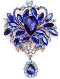 LAXPICOL Wedding Bridal Big Brown Crystal Rhinestone Bouquet Brooch Pin for Women Golden Tone