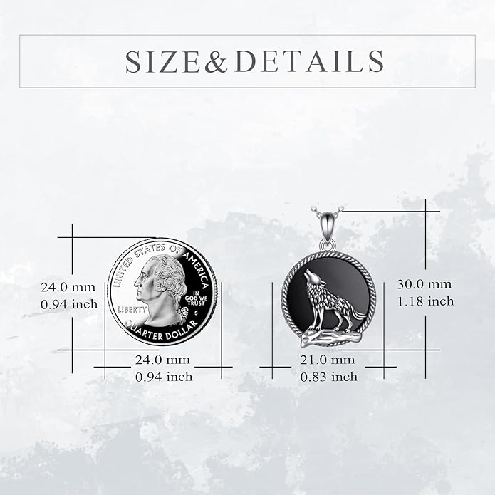 YFN Wolf Necklace Gifts for Men Women Sterling Silver Opal Moon Wolfs Jewelry Birthday 18+2"