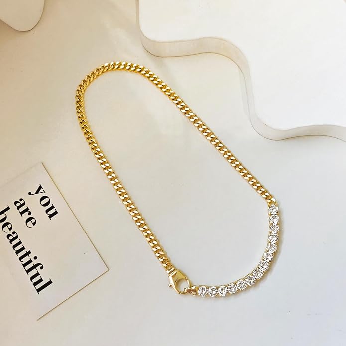 Zeffy 14K Gold/Silver Plated Chunky Thick Chain Toggle Clasp Necklace Dainty Baroque Pearl/Heart/Cross/Turquoise Pendant Necklace