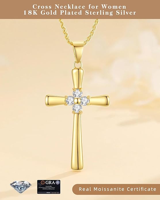 Gold Moissanite Cross Necklace for Women Wife in Light-Up Gift Box,Love Card - Women Anniversary Birthday Gifts Ideas for Wife Her Girlfriend, Christian Cross Chain Jewelry 1CT (18K Real Gold Filled)
