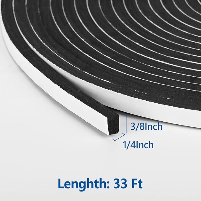 Kikerike Self Adhesive Foam Tape Weatherstrip 3/8In x 1/4In x 33Ft High Density - Image 2