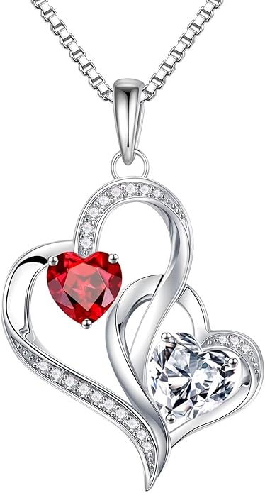 Iefil Valentines Day Gifts for Her - 925 Sterling Silver Double Birthstone Necklace, Heart Necklaces for Women, Anniversary Birthday Gifts, Personalized Jewelry Gift for Wife Mom Girlfriend