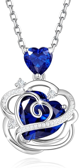 FANCIME Thornless Pulse Heart Birthstone Necklace for Women Sterling Silver Rose Pendant Fine Jewelry Gemstone Birthday Valentines Day Gifts for Wife Her