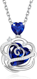 FANCIME Thornless Pulse Heart Birthstone Necklace for Women Sterling Silver Rose Pendant Fine Jewelry Gemstone Birthday Valentines Day Gifts for Wife Her