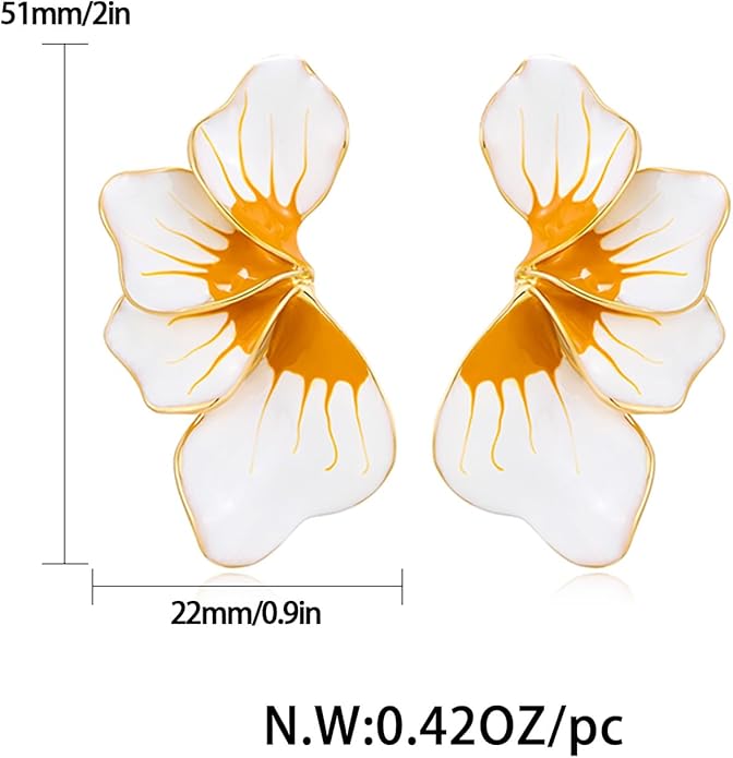 Chunky Gold Statement Earrings For Women Gold Plated Sectored Flower Leaf Shell Angel Wing Earrings Trendy Boho Jewelry For Women Large Stud Earrings Hypoallergenic Earrings