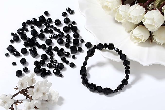 LAIDANLA 800PCS Glass Beads Black Color Crystal Beads Assorted Crystal Beads with Container Box for DIY Necklace Bracelet Earring Jewelry Making