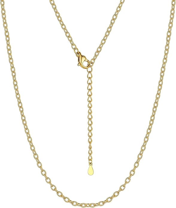 Suplight Stainless Steel Cable Chain Necklaces for Men Women 14K Gold/Black/Rose Gold Plated Cable Link Chains, 2mm Thin & Dainty & Sturdy Chains for Pendant 14"-30" Length