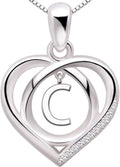 ALOV Jewelry Sterling Silver Initial Letter Alphabet Love Heart Cubic Zirconia Pendant Necklace