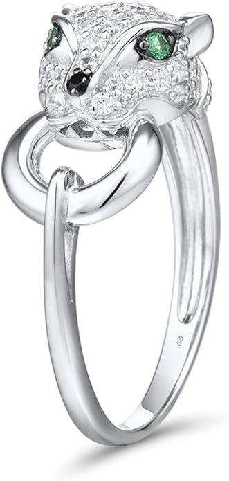 Santuzza Panther Ring 925 Sterling Silver Leopard Rings Cubic Zirconia Green Spinel Jaguar Jewelry