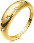 JINEAR 18k Gold Filled Chunky Rings for Women Croissant Dome Statement Ring Trendy Twisted Braided Band Stacking Star Rings Jewelry Gifts