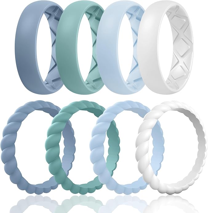 Egnaro Women's Bridal Rings Sets, Inner Arc Ergonomic Breathable Design Silicone Rubber Wedding Bands