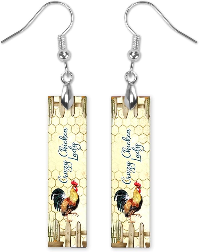 Earrings Handmade Bar Wood Earrings Light Weight Printed Image Dangle Earring Jewelry