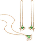CHOW SANG SANG Delicate Gold 18K Rose Solid Gold Enamel Green Ginkgo Leaf Necklace and Earrings Jewelry Set with Limited Edition Jewelry Box 92255N 92255E