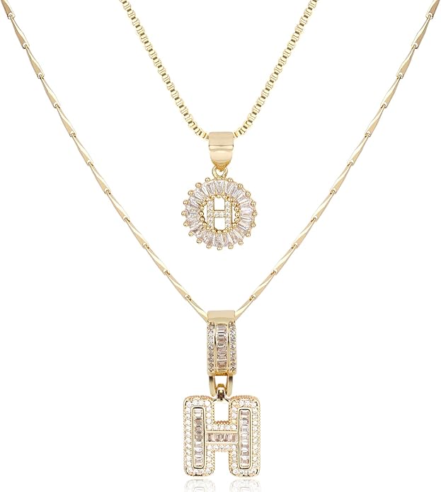 14K Gold Plated Alphabet Necklace Cubic Zirconia Letter Pendant, Personalized Name Jewelry Gift for Women, Customizable A-Z, Birthday/Mothers Day Gifts for Womens