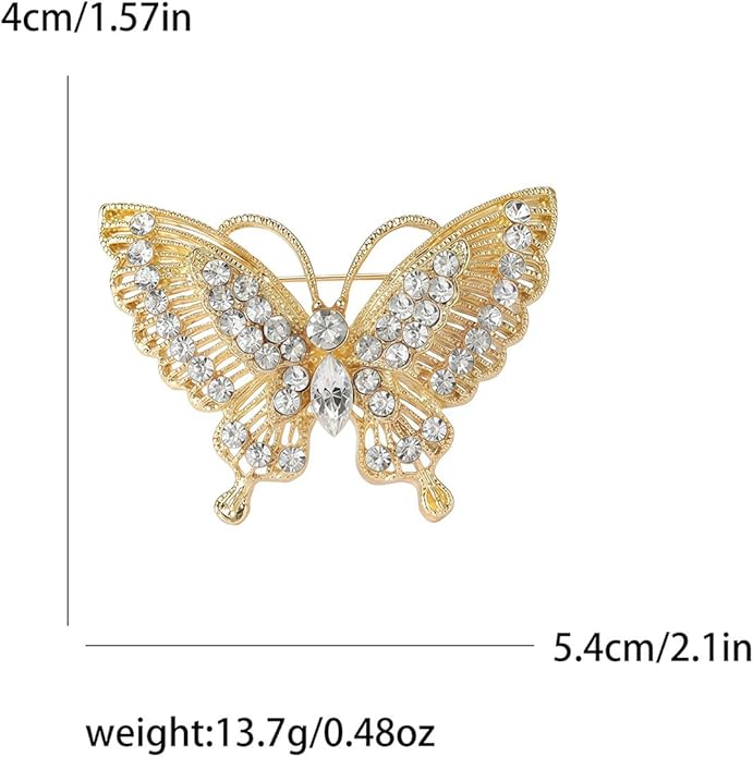 Rhinestone Butterfly Brooch for Women Sparkling Gold Silver Blue Black Crystal Big Butterfly Brooch Pin Cute Insect Pin Elegant Clothing Hat Bag Skirt Accessories Christmas Birthday Party Jewelry