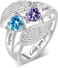 Personalized Heart Birthstone Rings for Women with 2 Birthstones Custom Name Rings for Couple Mother Daughter Jewelry Gift for Mother Her Christmas