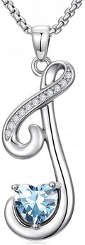 Valentines Day Gifts for Women Alphabet A to Z Initial Birthstone Pendant Necklaces for Women - 18k White Gold Plated Personalized Name Jewelry Valentine Mothers Day Birthday Gifts for Women Her Girlfriend