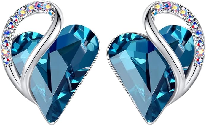 Leafael Infinity love Heart Birthstone Stud Earrings for Women, Valentine's Day Gifts for Mom, Wife, and Her, Silver Plated Birthday Jewelry