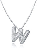 SKQIR Diamond Initial Letter Necklace for Women Bubble Gold Plated Puffy Balloon Alphabet Crystal Zircon Pendant Name Necklace Dainty Charms Trendy Jewelry Gift for Women