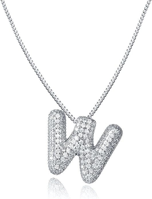 SKQIR Diamond Initial Letter Necklace for Women Bubble Gold Plated Puffy Balloon Alphabet Crystal Zircon Pendant Name Necklace Dainty Charms Trendy Jewelry Gift for Women