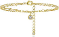 JINEAR Gold Ankle Bracelets for Women，14K Gold Plated Waterproof Chain Herringbone Layered Beaded Anklets Adjustable Summer Beach Jewelry Gift for Women