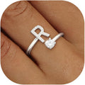Valentines Day Gifts Gold Silver Initial Rings for Women Non Tarnish Dainty 14k Gold Plated Stackable Rings for Women Trendy Adjustable Letter Cubic Zirconia Pinky Ring Cute Open Birthday Gift Jewelry