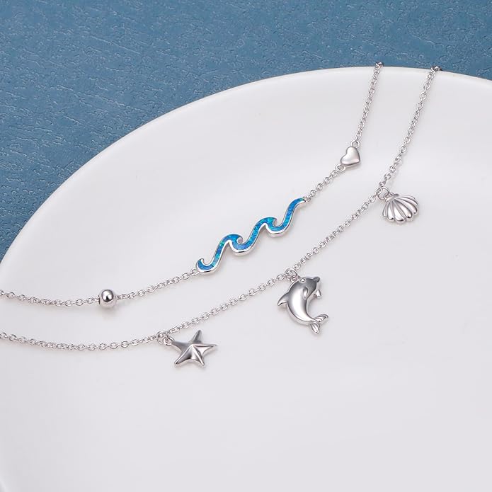 S925 Sterling Silver Ankle Bracelets Anchor/infinity/Starfish Anklet for Women Blue Opal Moonstone Anklet Foot Chain Beach Anklets Jewelry