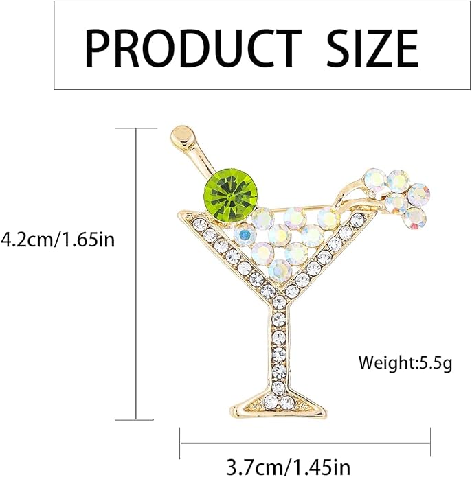Cocktail Wine Glass Brooch Pin for Women, Elegant Alloy Finish Wine Glass Pins, Classic Women's Brooches for Suit Dress Hat Bag Clothes Accessories and Party Professional Outfits