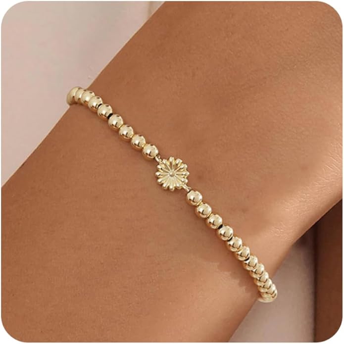 Gold Bracelets for Women 14K Gold Beaded Bracelets Stackable Bracelets for Women Gold Charm Bracelet Non Tarnish Gold Jewelry for Women Trendy