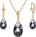 EVEVIC Austrian Crystals Teardrop Pendant Necklace Earrings for Women 14K Gold Plated Hypoallergenic Leverback Drop Dangle Earrings Jewelry Set