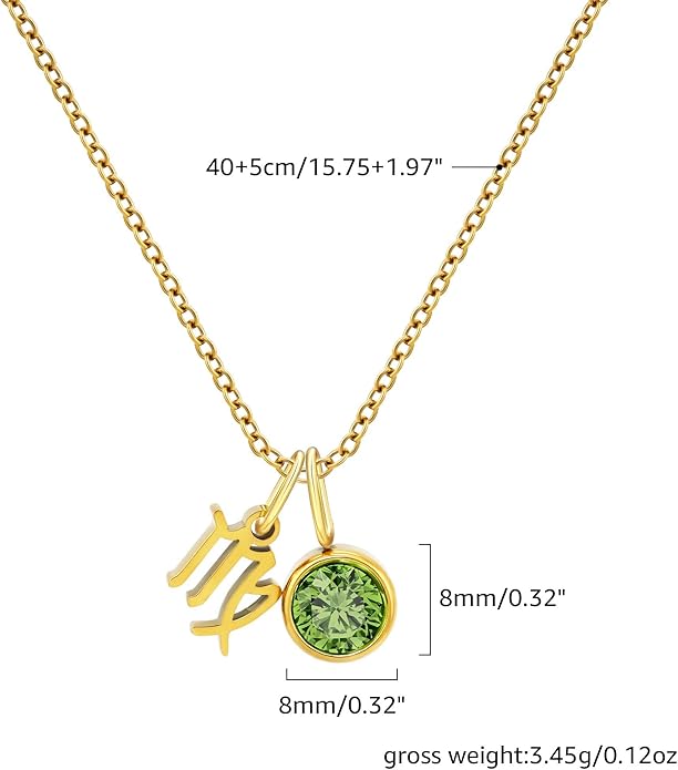 MISS RIGHT Initial Birthstone Necklace for Women - Personalized Gifts Birthday Gifts for Women Stainless Steel 18K Gold Plated Dainty Gold Zodiac Sign 12 Constellation Horoscope Necklace Jewelry