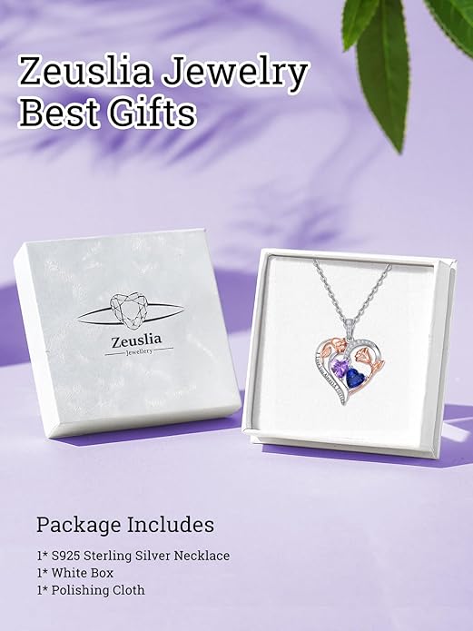 Valentine's Day Gifts for Wife 925 Sterling Silver Double Birthstone Pendant Necklaces I Love You for Always and Forever Necklace Anniversary Birthday Gifts for Wife Girlfriend Mom Her