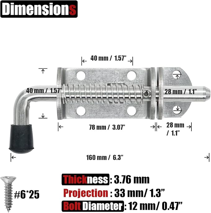 JQK Spring Loaded Barrel Bolt Latch, Heavy Duty 304 Stainless Steel Thickened - Image 2
