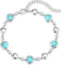 Carleen Birthstone Bracelets for Women 925 Sterling Silver Five Heart Station Created Gemstone Tennis Bracelet Jewelry Anniversary Birthday for Wife, 7"+1.2" Extender