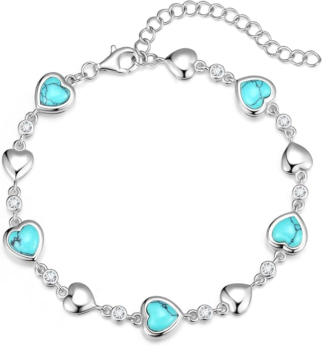 Carleen Birthstone Bracelets for Women 925 Sterling Silver Five Heart Station Created Gemstone Tennis Bracelet Jewelry Anniversary Birthday for Wife, 7"+1.2" Extender