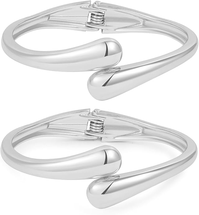 2pcs Gold Bangle Bracelets for Women, Trendy Hinged Cuff Open Wide Chunky Gold Bracelet Stack Arm Cuff Jewelry for Women