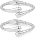 2pcs Gold Bangle Bracelets for Women, Trendy Hinged Cuff Open Wide Chunky Gold Bracelet Stack Arm Cuff Jewelry for Women