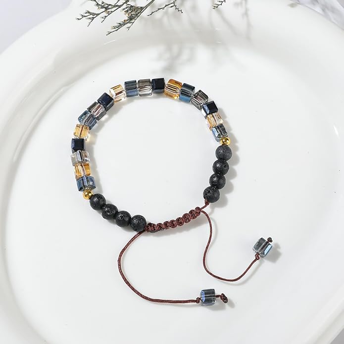 Lava Rock Bead Bracelet For Women-Zebra Stone Beaded Bracelets Essential Oil Aromatherapy Bracelet Set Balancing Chakra - Perfect Gifts For Women