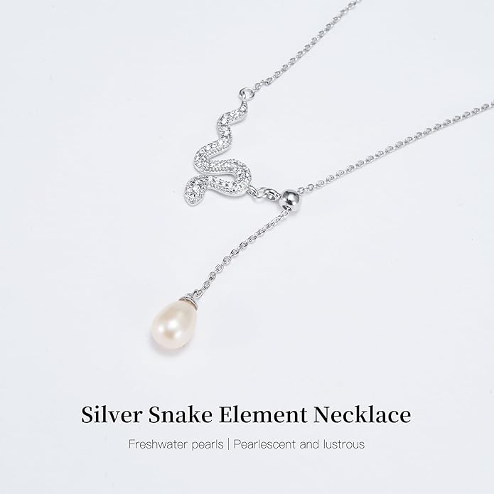 IDOKAWA Bowknot/Snake Pendant Imitation Pearl Necklace Gorgeous Y Necklace for Women AAA Quality Alloy Fashion Jewelry Gifts for Wife Friend-Snake
